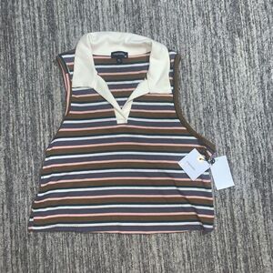 Originality Womens XL Sleeveless Top Brown Multicolor Stripe Stretch 90s USA NEW